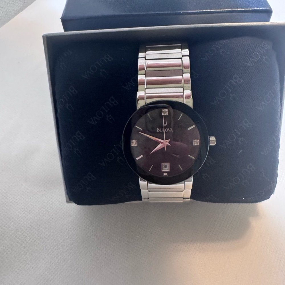 Bulova Black and Silver Diamond Men's Watch
